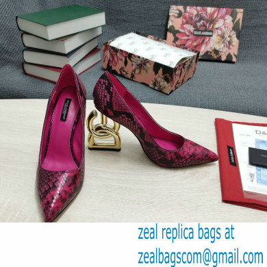 Dolce  &  Gabbana Heel 10.5cm Leather Pumps Snake Print Fuchsia with DG Pop Heel 2021